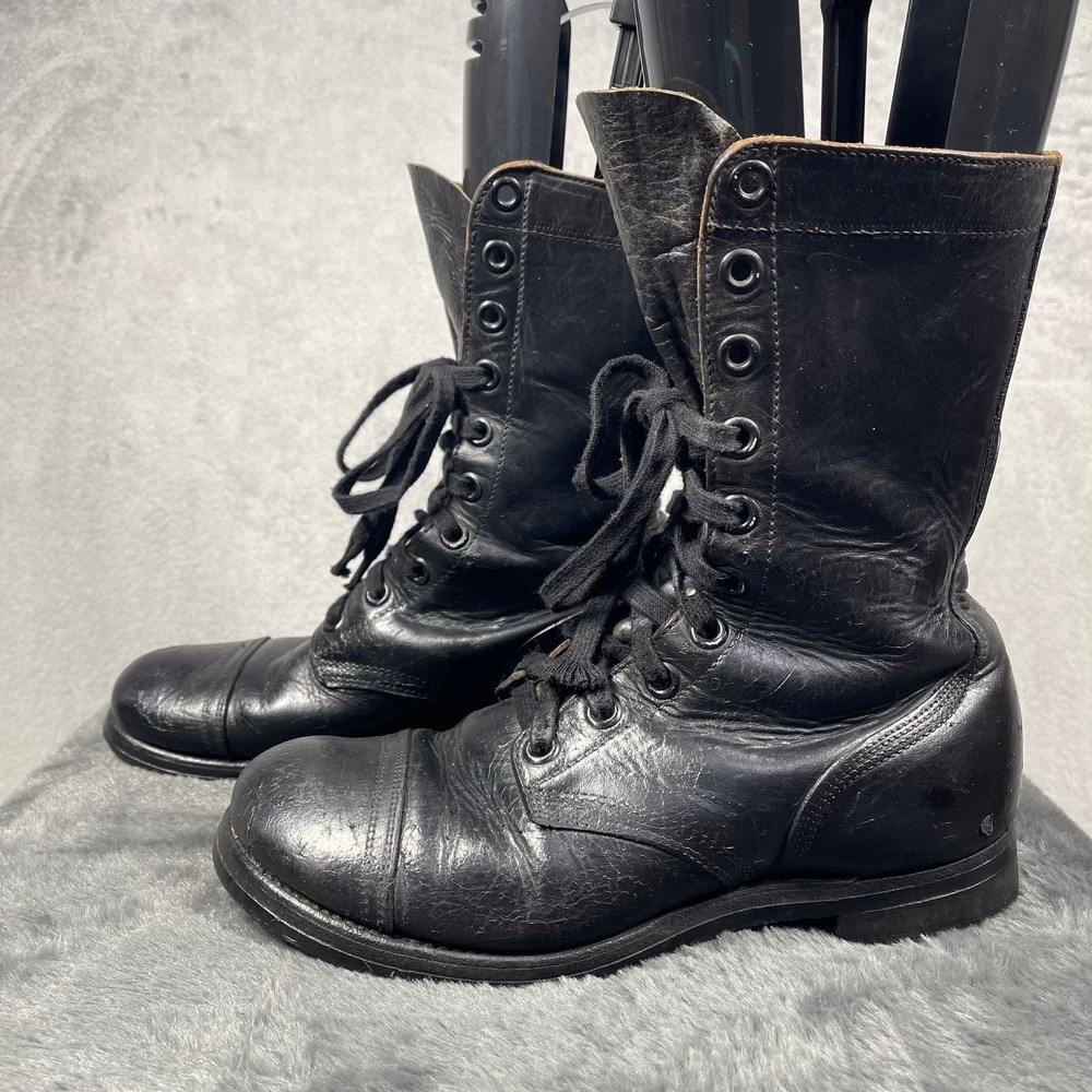 Vintage Combat Boots Men 7W Black Leather Cap Toe Military Distressed Panco